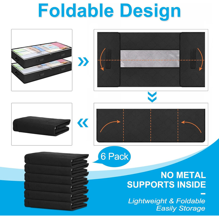 Комод-органайзер під ліжко Budding Joy (4 шт, чорний), 90л, з кришкою для одягу та постільної білизни