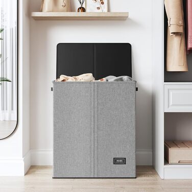 SOLEDI 145L Laundry Basket, Laundry Hamper with 2 Compartments and Lid and 2 Laundry Bags - Laundry Sorter Large XXXL For Bathroom, Bedroom, Laundry Room, Children's Room - 2 x 72.5L Grey