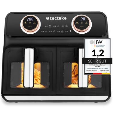 Фритюрниця електрична Tectake з двома камерами XXL 8л, 2400 Вт, з рецептами - аерофритюрниця без олії