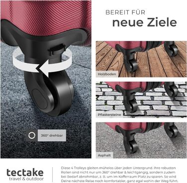 Набір валіз Tectake® 4 шт. з жорстким корпусом ABS, з колесами, телескопічною ручкою та замком, включаючи ваги та аксесуари для валіз. Розміри: S, M, L, XL (Бордовий)