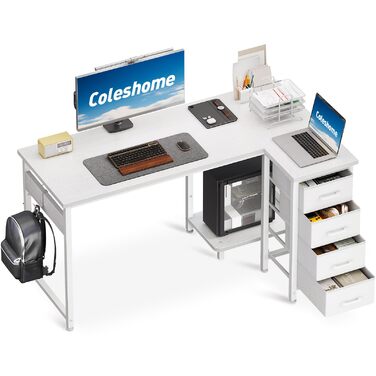 Комп'ютерний стіл Coleshome L-подібний з шухлядами, 120 x 70 см (білий)