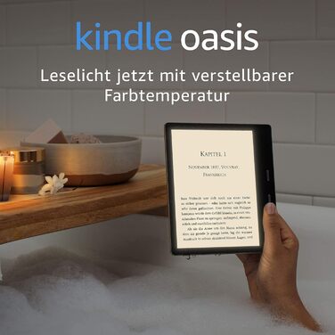 Kindle Oasis: електронна книга з регулюванням кольору екрану, водонепроникна, 8 ГБ, Wi-Fi, графіт + 3 місяці Kindle Unlimited