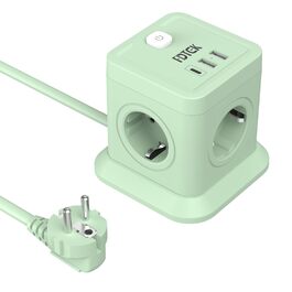 Мережевий адаптер FDTEK 7-в-1 з USB-C та USB-A, 4 розетки, 2500W/10A, куб з вимикачем, 1.8м кабель