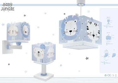 Dalber Kids Lamp Pendant Light Hanging Lamp Baby Jungle Animals Jungle Animals, Plastic, Blue
