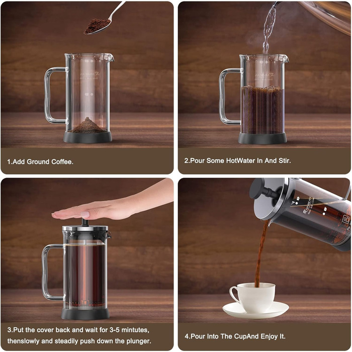 Френч-прес RAINBEAN 350 мл: нержавіюча сталь, скло, для приготування кави