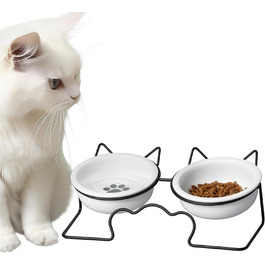 Набір мисок для тварин Navaris (2 шт.) - миски для котів та собак, кераміка, 350 мл, білий/чорний