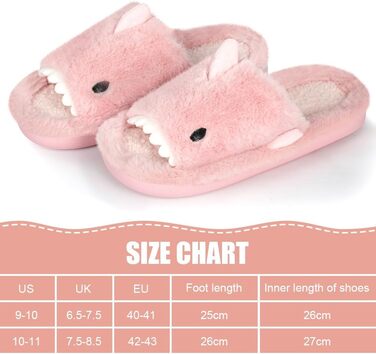 Тапочки жіночі OFFCUP Fuzzy, з відкритим носком, у вигляді акули, антиковзкі, м'які, зручні, з піною Memory, з хутром, для дому та вулиці (42/43 Рожеві)