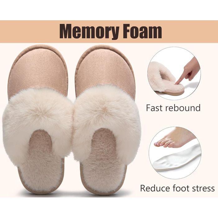 Тапочки домашні жіночі та чоловічі зимові з пам'яттю, м'які, теплі, неслизькі, зручні, плюшеві, для дому та вулиці, 38.5/40 EU, світло-коричневі