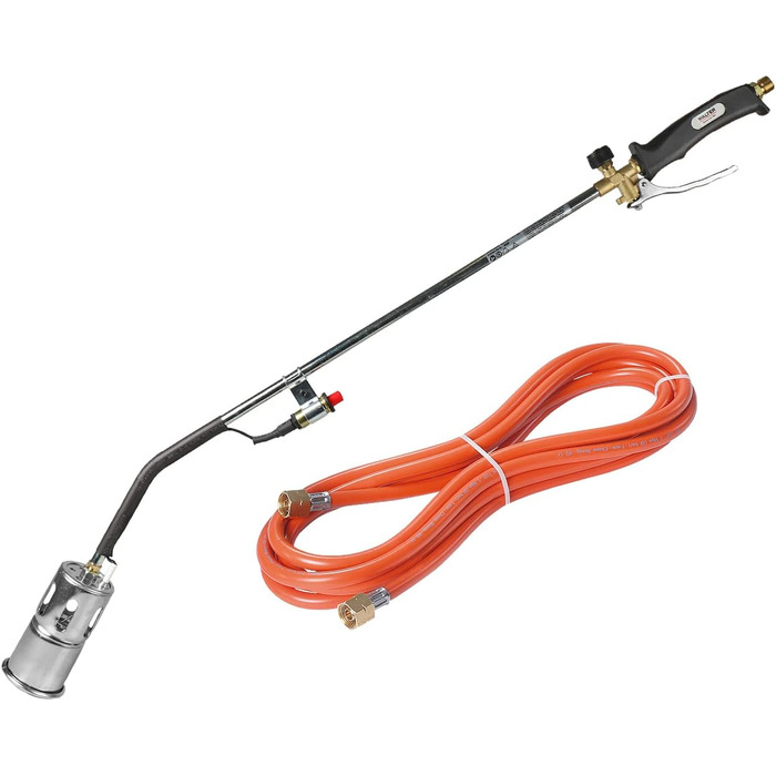Walter Weed Burner and Weed Killer with Piezo Ignition, for weed control, moss removal, asphalt roofing, and film welding, including 5m propane hose and 4 bar propane regulator.