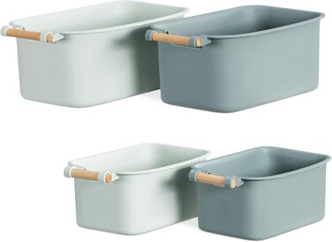 Navaris 4x Storage Box Storage Crate with Wooden Handle - Plastic Box Organizer for Storage - Container Box for Bathroom Kitchen
