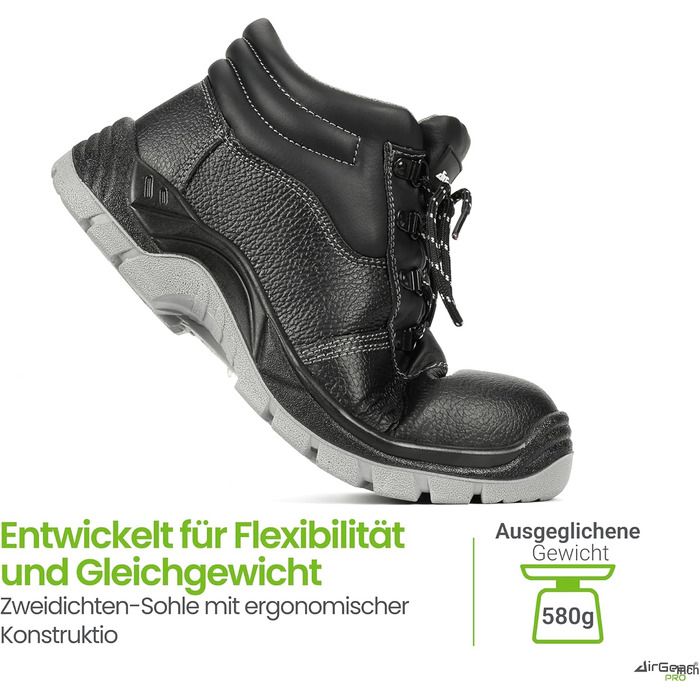 Черевики робочі AirGearPro S3 SRC для чоловіків – сталевий підносок, захист від проколів, неслизька підошва, водонепроникні та дихаючі, 41 EU