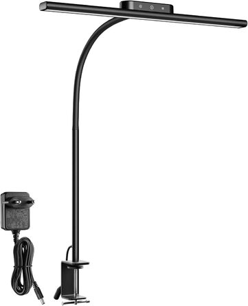 LED Настільна лампа Lepro 11W з кліпсою, диммер, 5 режимів яскравості та колірної температури, гнучкий регульований світильник для дому та офісу, чорна
