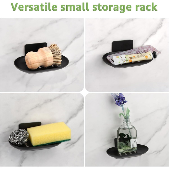 Тримач для мила настінний без свердління, нержавіюча сталь, з піддоном для стікання води, чорний. Підходить для ванної кімнати та кухні, для мила, губок, щіток.