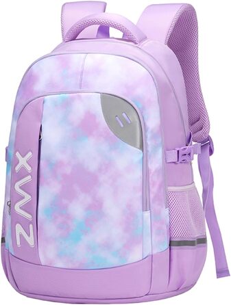 Шкільний рюкзак для підлітків 46L, рюкзак для школи, гімназії, старшої школи з нагрудним ременем, світловідбиваючими елементами, відділенням для 17.3' ноутбука, міцний, повсякденний, фіолетовий - 5255