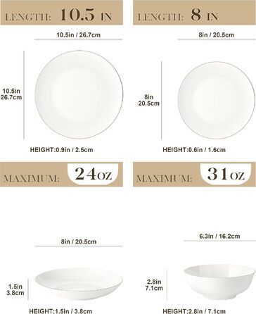 MALACASA Набір посуду 12 предметів для 4 осіб з кісткового фарфору, сучасний сервіз кремово-білого кольору, стійкий до подряпин, підходить для миття в посудомийній машині та для мікрохвильової печі, серія JERA Jera Білий 12 предметний набір посуду для 4 (