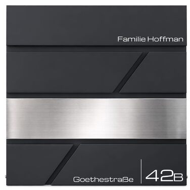 Поштовий ящик Verda з газетницею, нержавіюча сталь, антрацит, 37x37x11 см, з ключами, вікном та табличкою для імені - сучасний вуличний поштовий ящик