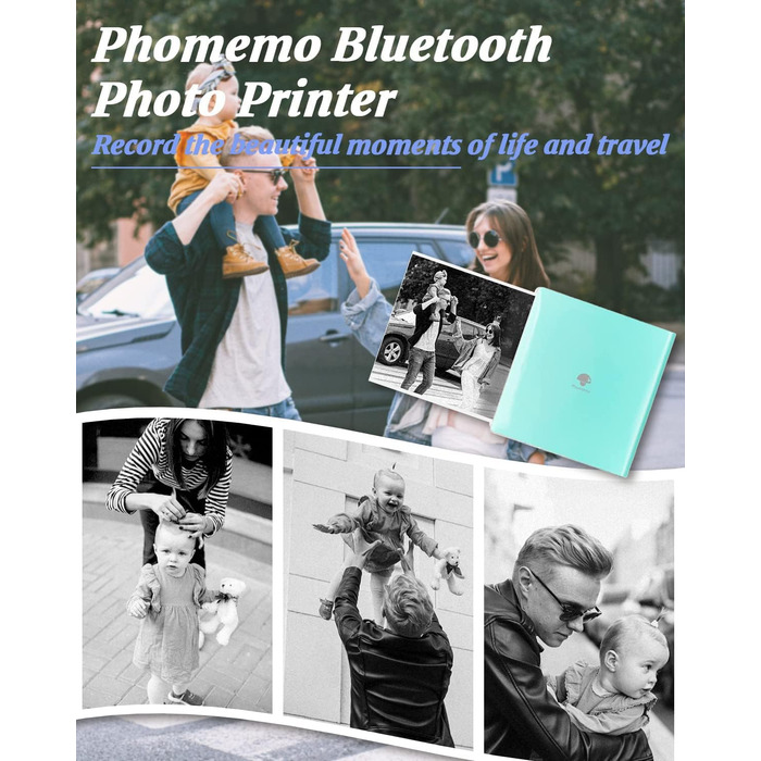 Портативний термопринтер Phomemo M02: друк фотографій та текстів через Bluetooth (Android/iOS), для щоденників, навчання, DIY, зелений