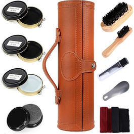 FGXY Shoe Care Set, 11-Piece Shoe Care Set Shoe Polish Travel Set with Brush Horsehair Shoe Cream Wood Applicator Brushes Shoehorn (10 Pcs)