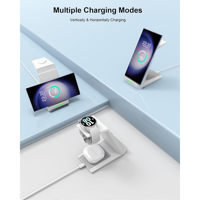 Бездротова зарядна станція NANAMI 3-в-1 для Samsung Galaxy Watch 7/6/5/4, Buds, S26/S25/S24/S22/Z Flip/Fold, Note 20 - Біла