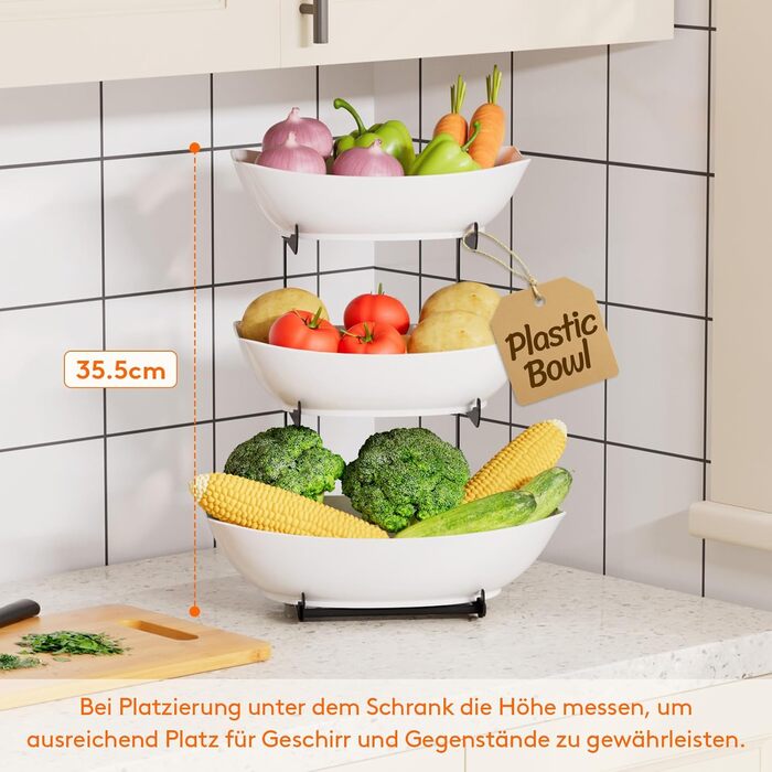 Підставка для фруктів та закусок Lifewit з 3 ярусами, біла, для буфетів, фруктів, снеків, овочів, тістечок, десертів, чорна