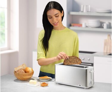 Braun Toaster PurShine HT 1610 WH, 25cm bread slots, 8 browning levels, reheat & defrost function, bread roll attachment, crumb tray, 1030W, White
