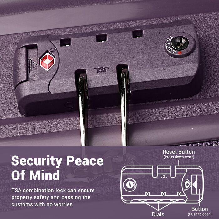 Набір валіз British Traveller Hartschalenkoffer Set: жорсткий корпус, TSA-замок, 8 коліщаток, 100% PP, ручна поклажа (фіолетовий, M)