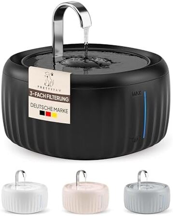 PrettyPaw фонтанчик для котів Aqua Flow Pro – тихий, з LED, фільтром з активованого вугілля, 3L (білий, чорний)