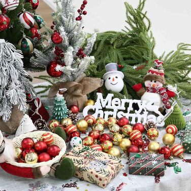 Новорічні кулі для ялинки, 50 шт. 3/4/6 см, з глітером, червоно-золоті. Пластикові прикраси для ялинки