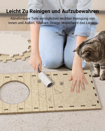 Felt Cat Cave, Felt Cat House, Cat Bed, Cat Cave for Cats, 58 x 33 x 30cm, Peek-a-Boo for Play, Winter-Proof, Nail Protection, Beige