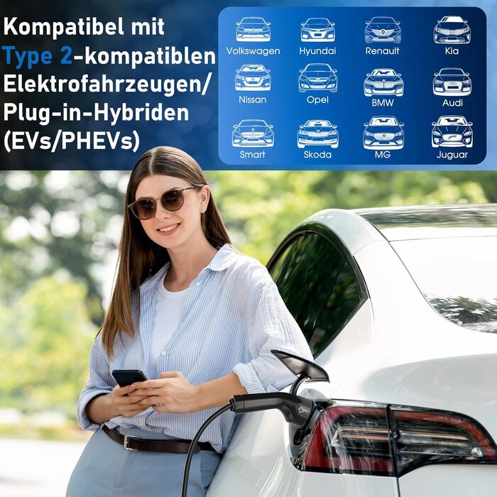 Кабель зарядки Schuko 3.6kW для електромобілів (5м, 6-16A) | Зарядний кабель для електрокар з регулюванням струму | Сумісний з ID.3/ID.4, Model 3/Y, ZOE, Q3/Q5 та ін. (EV/PHEV) Чорний - Upgrade, без дисплея 5 м