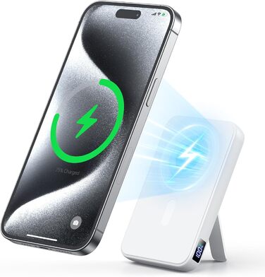 Пауербанк MagSafe, 12000mAh, 22.5W PD, USB-A, бездротова зарядка, Type-C, LED, для iPhone 17/16/15/14/13/12/Pro/Pro Max, білий