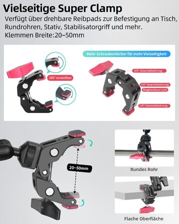 Гнучкий кріплення для камери з супер-зажимом Magic Arm, 56 см, 360° - чорно-червоний