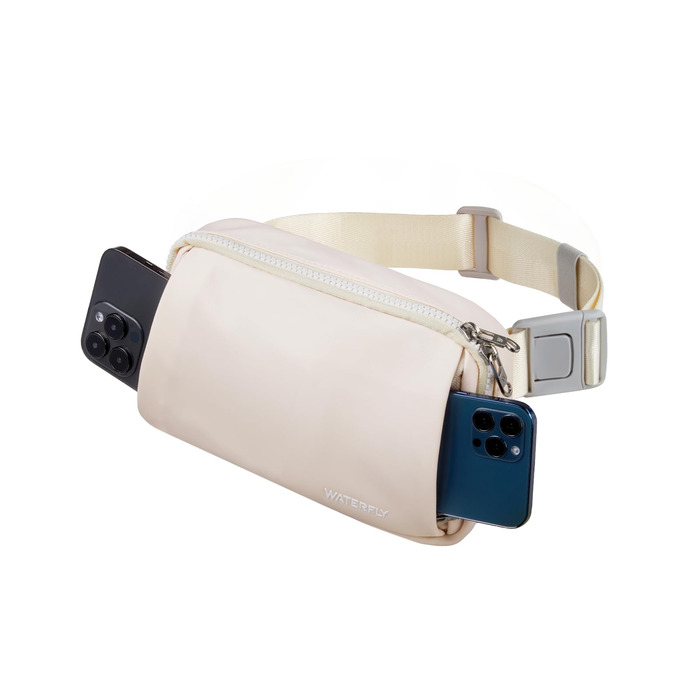 WATERFLY Поясна сумка на пояс для чоловіків та жінок: Стильна нагрудна сумка для спорту та моди, водонепроникна, маленька сумка на стегно для активного відпочинку, подорожей, походів, фестивалів (Бежева)