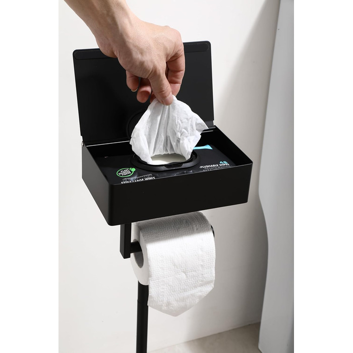 Day Moon™ Standing Toilet Paper Holder, Wet Toilet Paper Box - Toilet Paper Holder with Wet Tissue Box, Toilet Paper Holder with Shelf - Toilet Paper Holder Matte Black Free Standing