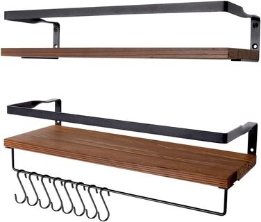 Настінна полиця з дерева, 2 шт. у комплекті, світло-коричнева, для спальні, вітальні, ванної кімнати, кухні, офісу (ретро-кавовий колір)
