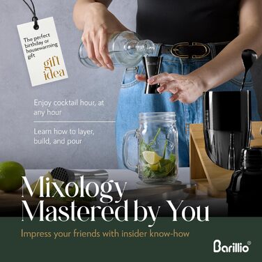 Набір для бармена Barillio: шейкер, мікшер, аксесуари, рецепти коктейлів (чорний)
