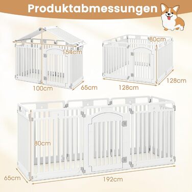 Летіж для цуценят COSTWAY з 6 панелей, 80 см, білий. Летіж для собак Outdoor/Indoor, з замком та фіксаторами