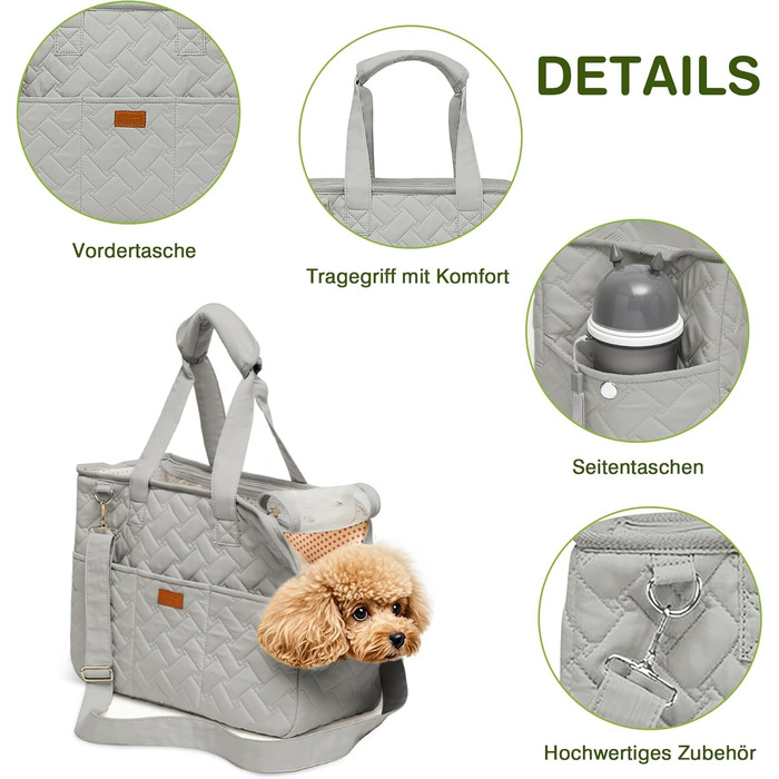 Транспортна переноска для котів та собак, переноска для тварин, сумка-переноска для собак та котів, аксесуари для подорожей, переноска для цуценят, регульований поводок (Сріблястий, L)