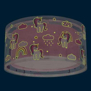Dalber Ceiling Light for Children, Unicorns, Animals, Unicorns, Children's Room Ceiling Lamp, Pink