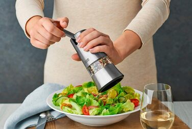 KUHN RIKON Salt and Pepper Mill made of Stainless Steel, Ratchet Spice Mill Manual, Silver, Adjustable Ceramic Grinder, Ergonomic Handle