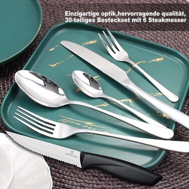Набір столових приборів на 6 осіб, Targzier, 36 предметів, нержавіюча сталь, з ножем для стейку, для сім'ї/вечірки/готелю, чорний, придатний для миття в посудомийній машині