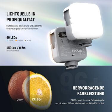 NEEWER BL60C LED-панель для відеозйомки: RGB, 8W, 2700K-7500K, портативна, з акумулятором 4000mAh, метал, CRI 97