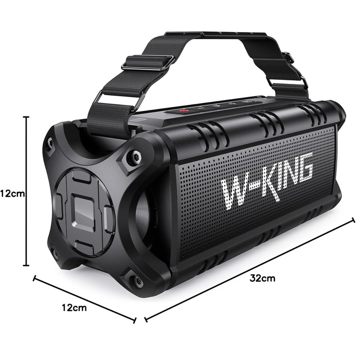W-KING Портативна Bluetooth Колонка 90W з Глибоким Басом, DSP, 40 годин акумулятора та IPX6 Захистом від Води. Підтримка Powerbank, EQ, AUX та TF-карта. Чорний Колір. Ідеально для кемпінгу, пляжу та саду.