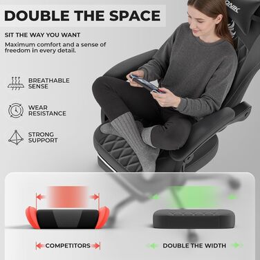 Ігрове крісло Ergonomic Gaming — ергономічний комп'ютерний стілець з регулюванням висоти та нахилу спинки для дітей, підлітків та дорослих, чорний