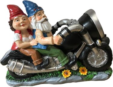 CT DISCOUNT STORE Biker Garden Gnomes Pair on Motorcycle - Outdoor Cute Figurine Motorcycle Statues, Garden Gnome Outdoor, Biker Pair in Love, Make Your House and Garden More Fun, Great Gift