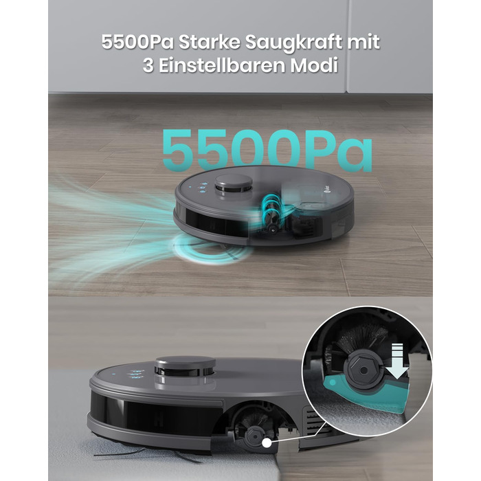 Робот-пилосос LEFANT M1 з функцією миття підлоги, 5500Pa, 200 хвилин роботи, мультимапінг, зони заборони, для шерсті тварин, килимів та твердих підлог