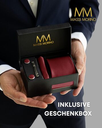 Массі Моріно: Комплект краватки з нагрудною хустиною для чоловіків. Включає краваттяну голку, запонки та подарункову коробку. Ідеальний вибір на весілля. Винотний колір, універсальний розмір.