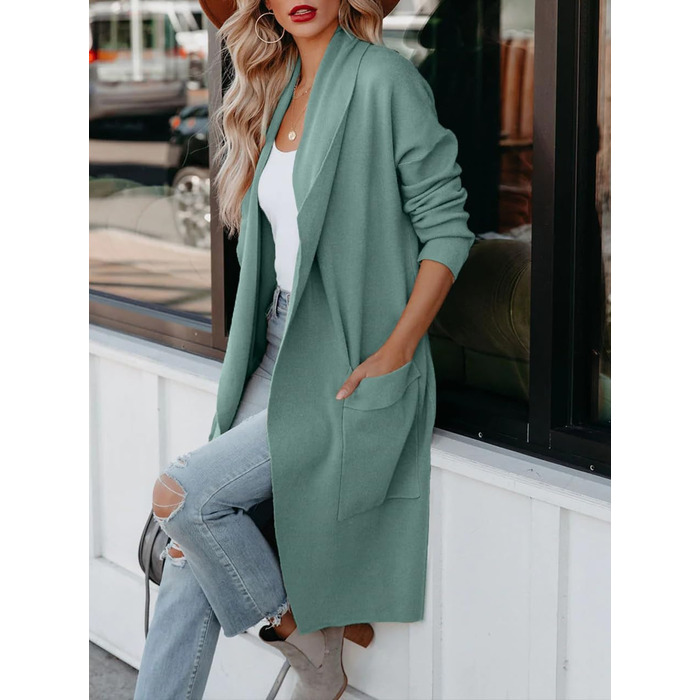 Жіночий кардиган з відкритим передом та бахромою, довгий, однотонний, колір: бірюзовий