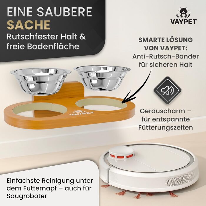 Підвищений годівниця для котів Doppel-Katzennapf з силіконовим клеєм для кріплення на стіну без свердління. Плавучий годівниця для котів, довговічна чаша з нержавіючої сталі (дуб)