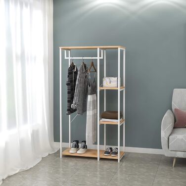 WOLTU Clothes Rack Organizer Coat Rack Laundry Rack Open Wardrobe with 4 Shelves for Bedroom Hallway, Wood and Steel (White + Light Oak)